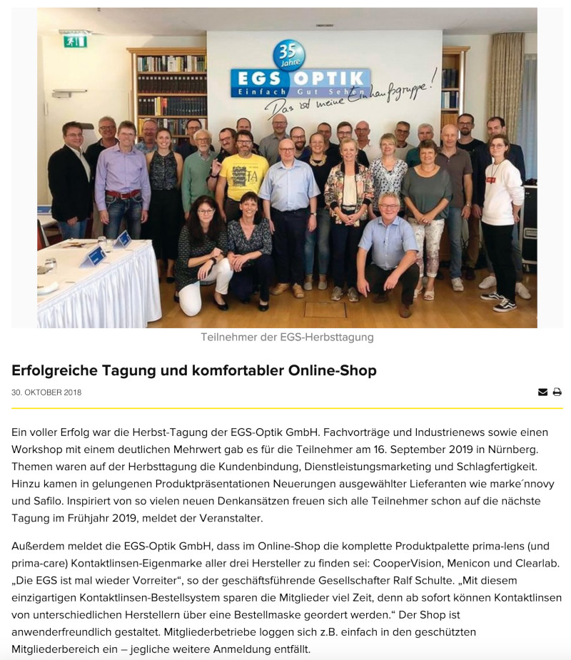 Aktiv Gruppen Tagung primaKontaktlinsen Produktpalette