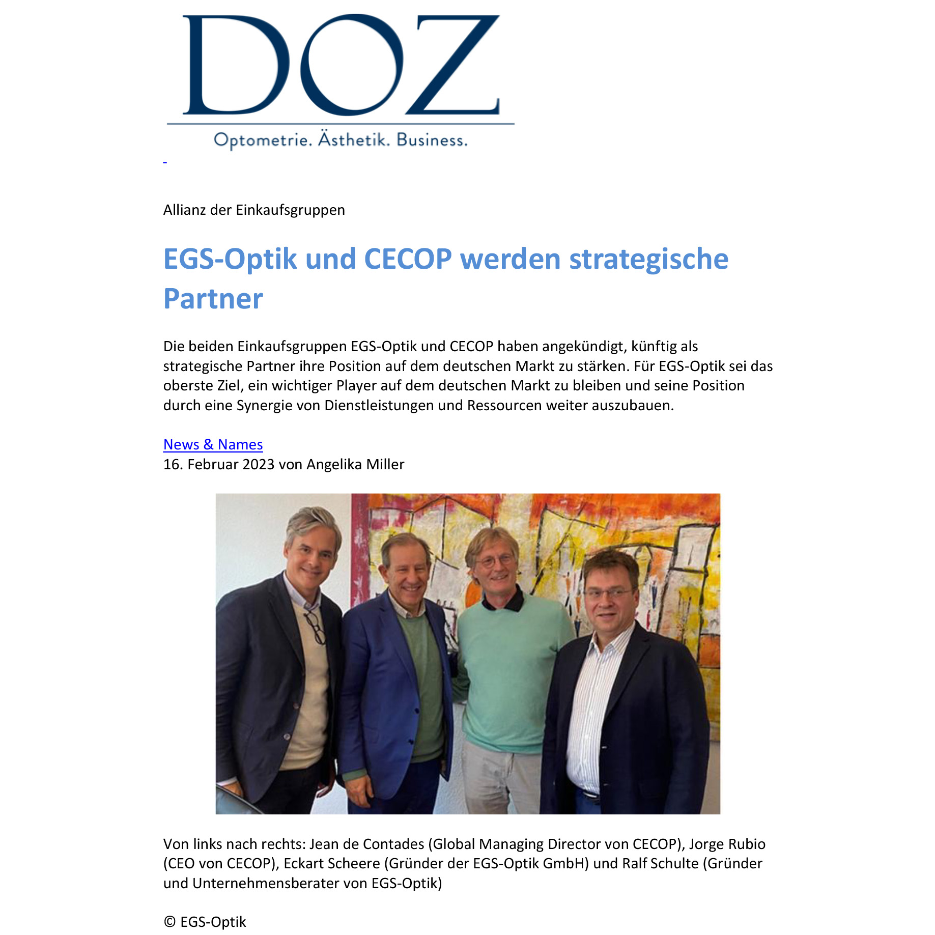 EGS Optik und CECOP werden strategische Partner