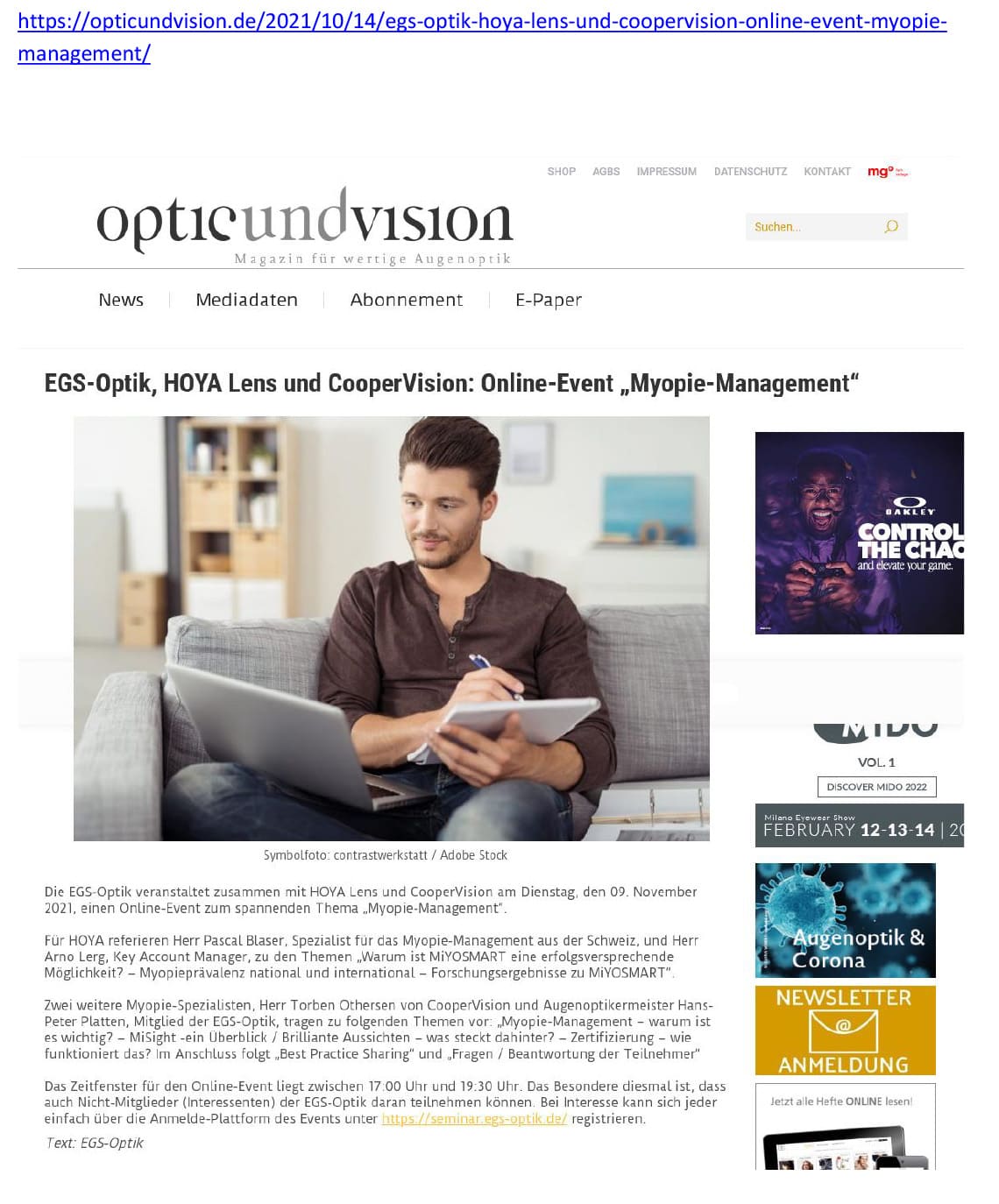 EGS-Optik, HOYA Lens und CooperVision